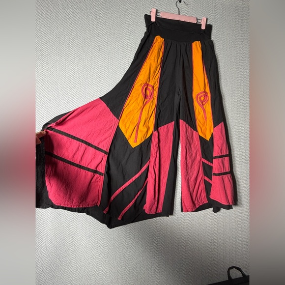 Boho orange pink black Wide Leg Pants - Picture 3 of 6
